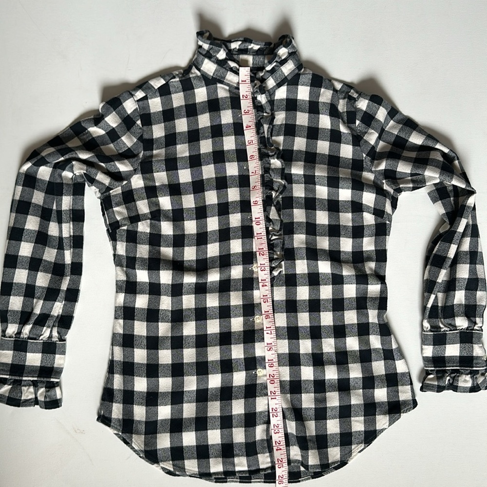 Ralph Lauren brush cotton flannel check shirt with ruffled trim women’s medium - Picture 8 of 9